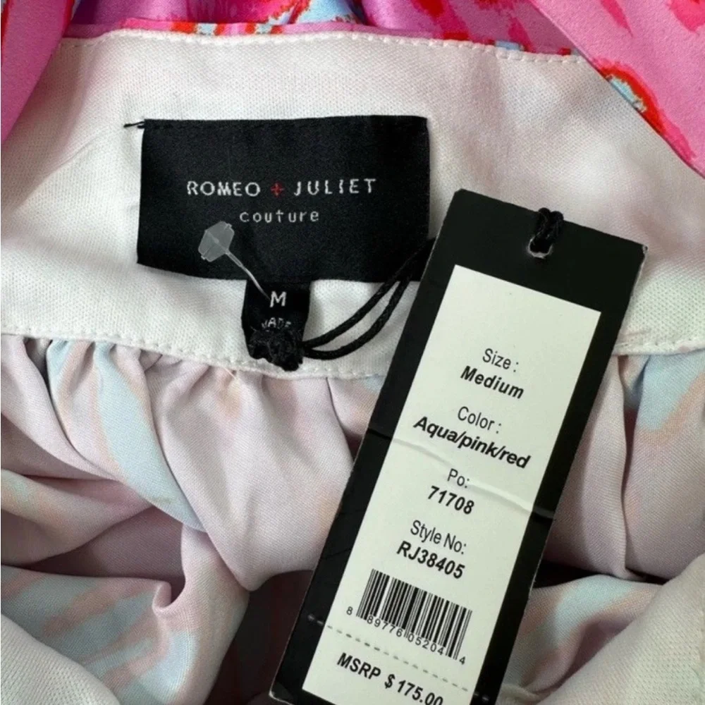 ROMEO + JULIET COUTURE PINK TURQUOISE CRISS CROSS BACK SLEEVELESS MINI DRESS M - Picture 5 of 9